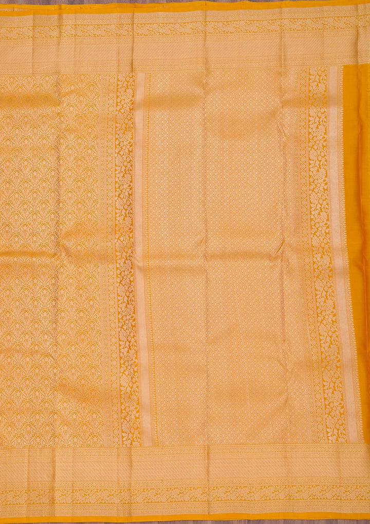Mustard Zariwork Pure Silk Saree-Koskii