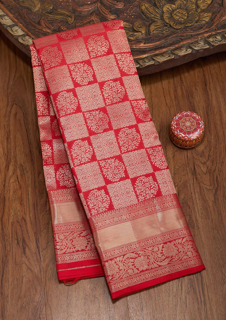 Red Zariwork Pure Silk Saree-koskii