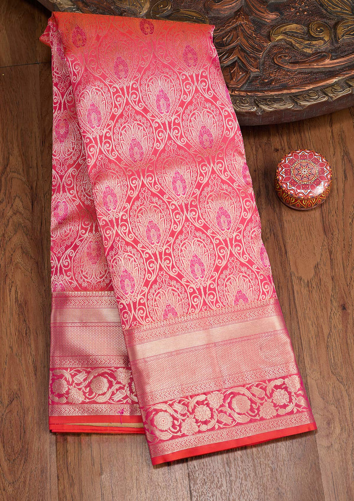 Orange Zariwork (Gold) Pure Silk Saree