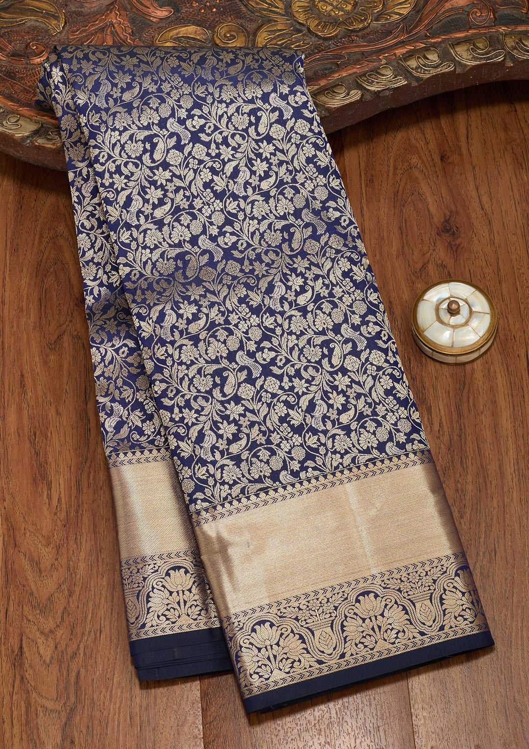 Navy Blue Zariwork Pure Silk Saree