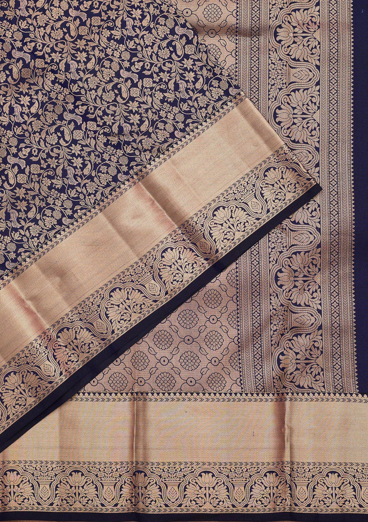 Navy Blue Zariwork Pure Silk Saree