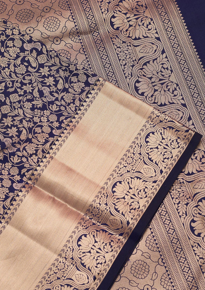 Navy Blue Zariwork Pure Silk Saree