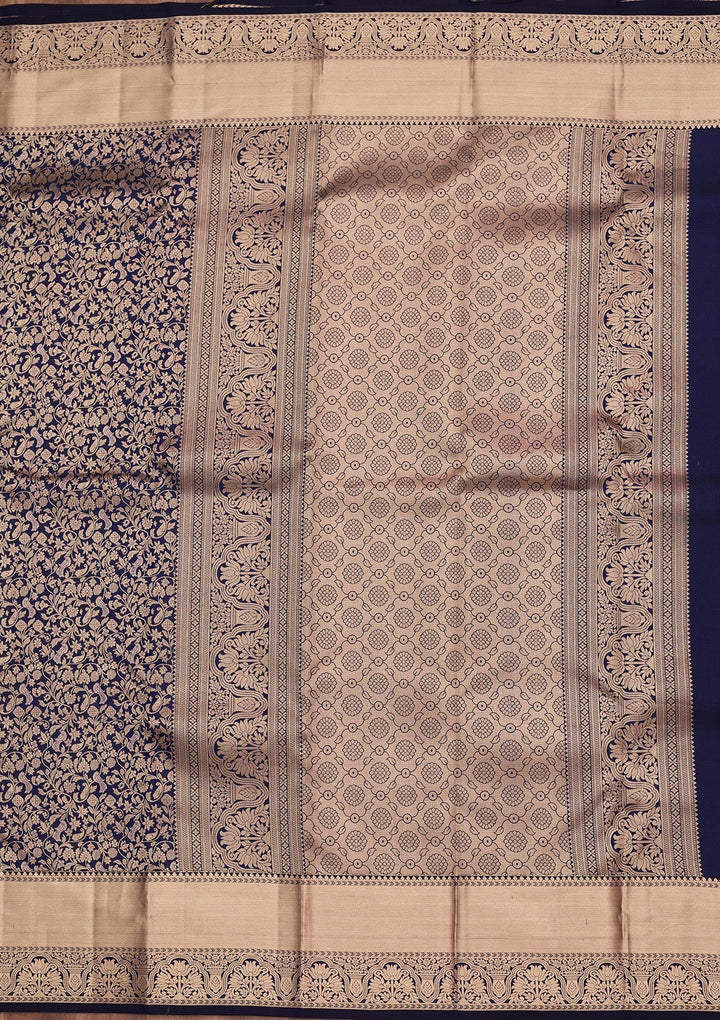 Navy Blue Zariwork Pure Silk Saree