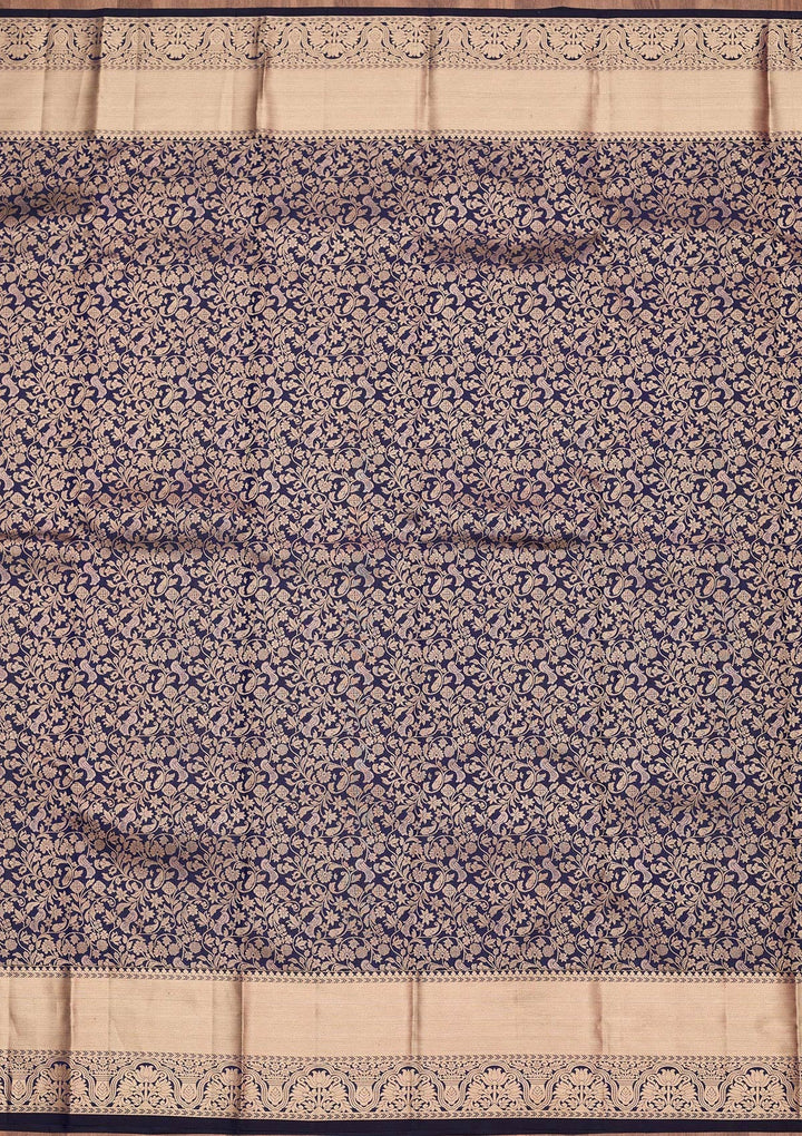 Navy Blue Zariwork Pure Silk Saree