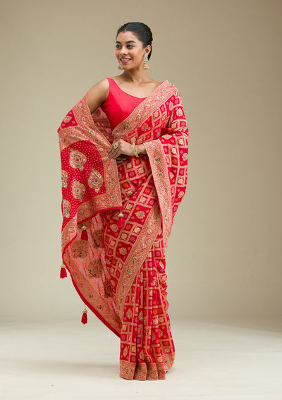 Red Zariwork Banarasi Saree-Koskii