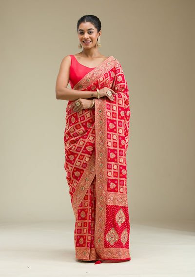 Red Zariwork Banarasi Saree-Koskii