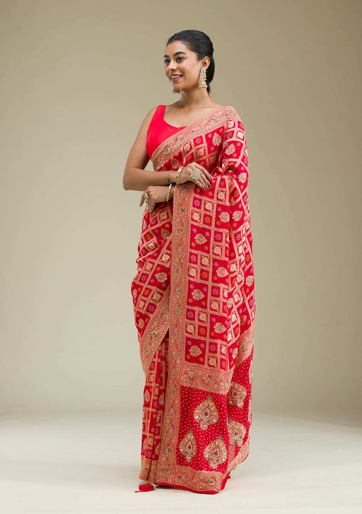 Red Zariwork Banarasi Saree-Koskii