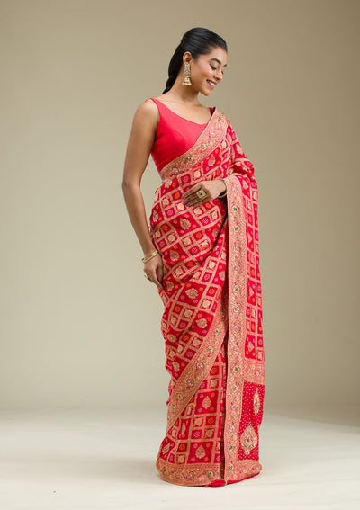 Red Zariwork Banarasi Saree-Koskii