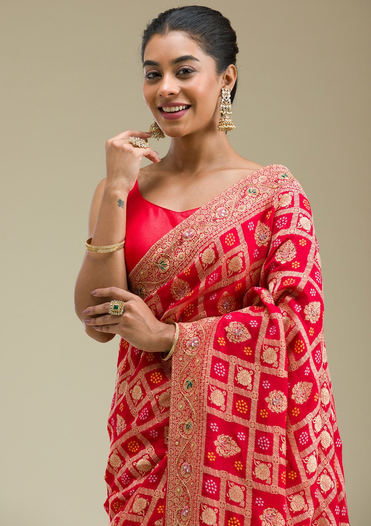 Red Zariwork Banarasi Saree-Koskii