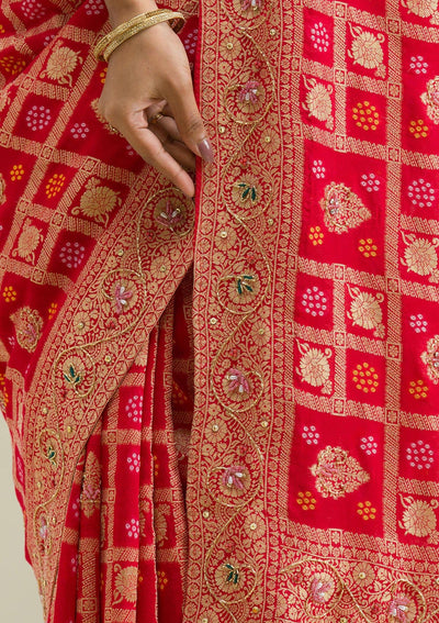 Red Zariwork Banarasi Saree-Koskii