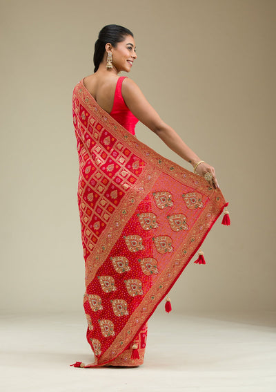 Red Zariwork Banarasi Saree-Koskii