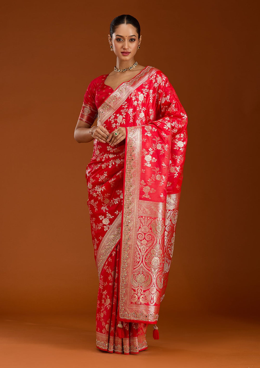 Red Stonework Silk Silk_Saree-Koskii