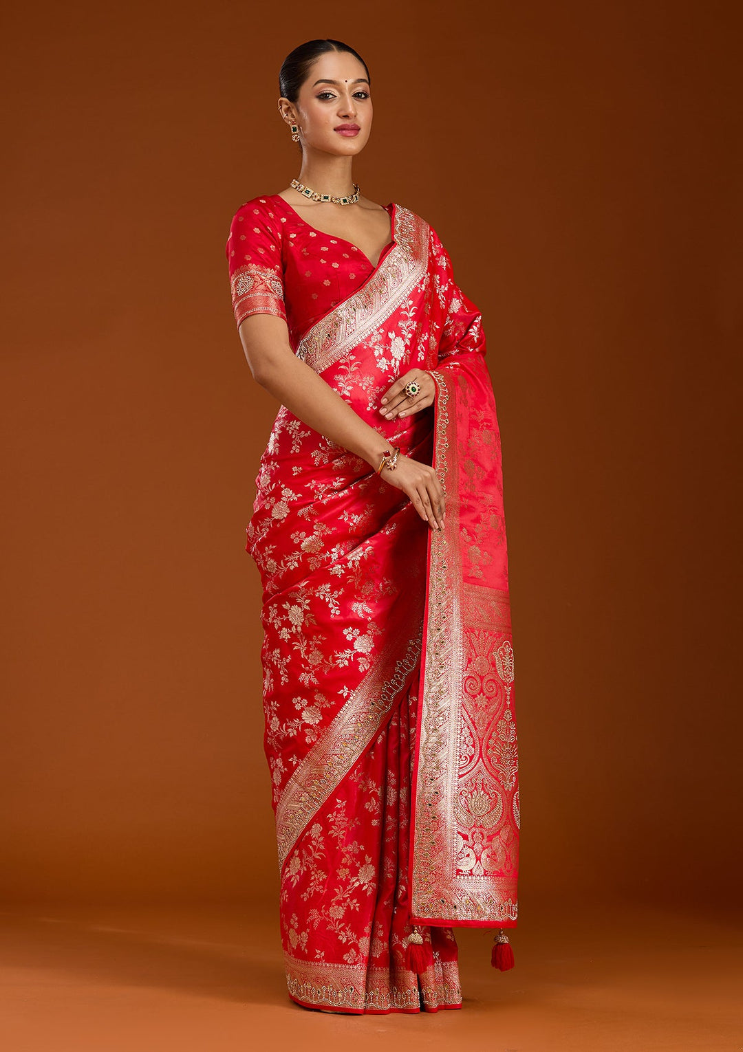 Red Stonework Silk Silk_Saree-Koskii