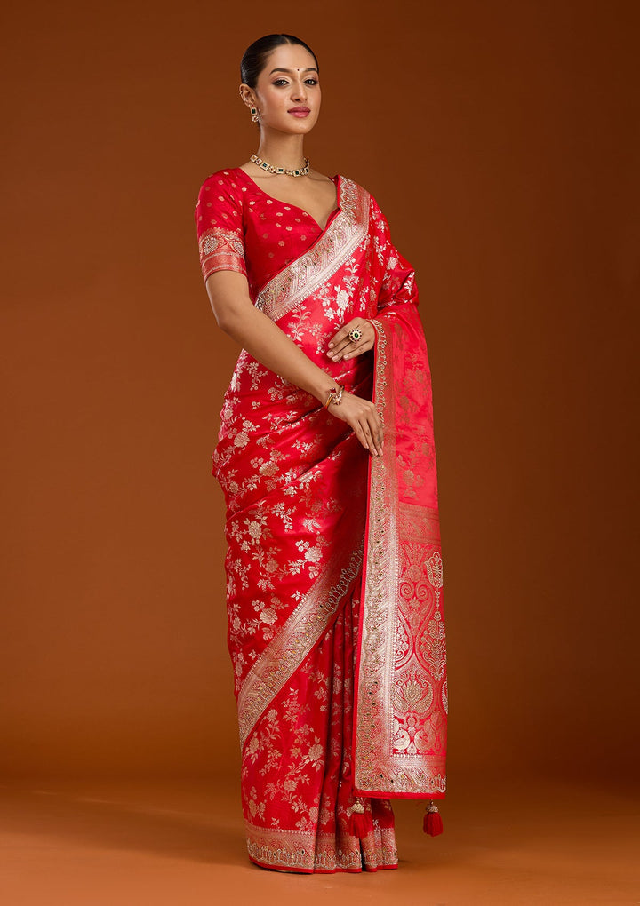 Red Stonework Silk Silk_Saree-Koskii