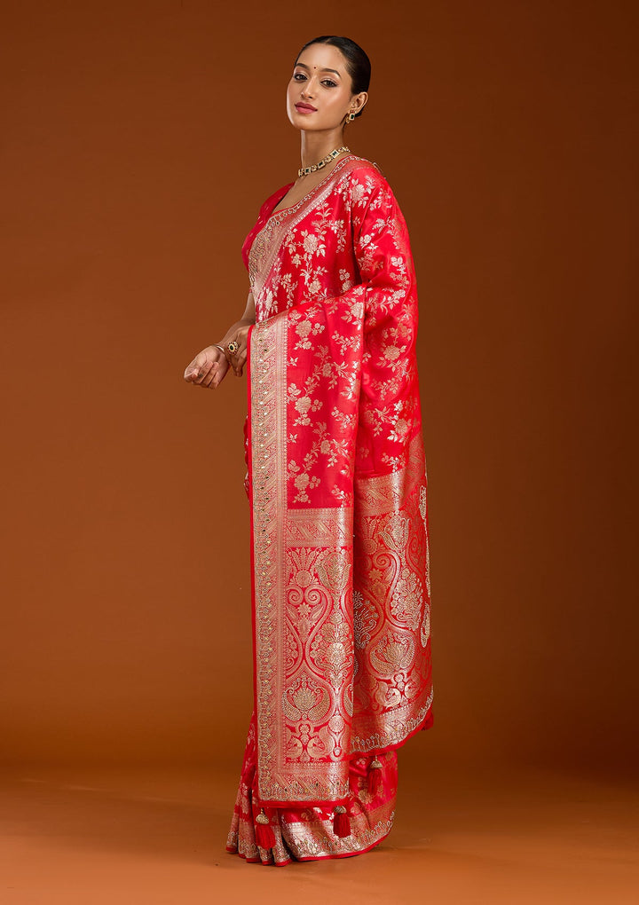 Red Stonework Silk Silk_Saree-Koskii