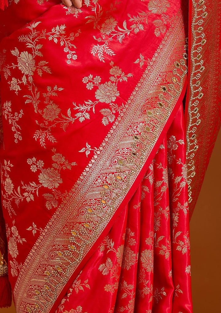 Red Stonework Silk Silk_Saree-Koskii
