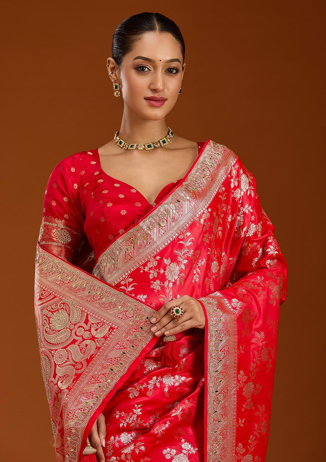 Red Stonework Silk Silk_Saree-Koskii