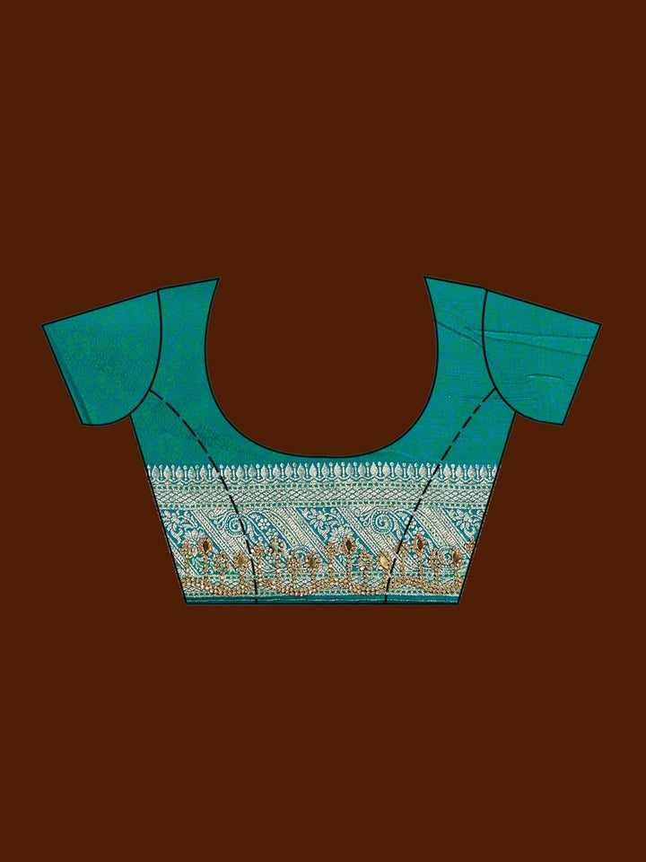 Turquoise Blue Stonework Silk Saree-Koskii