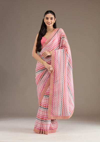 Rani Pink Sequins Tissue Saree-Koskii