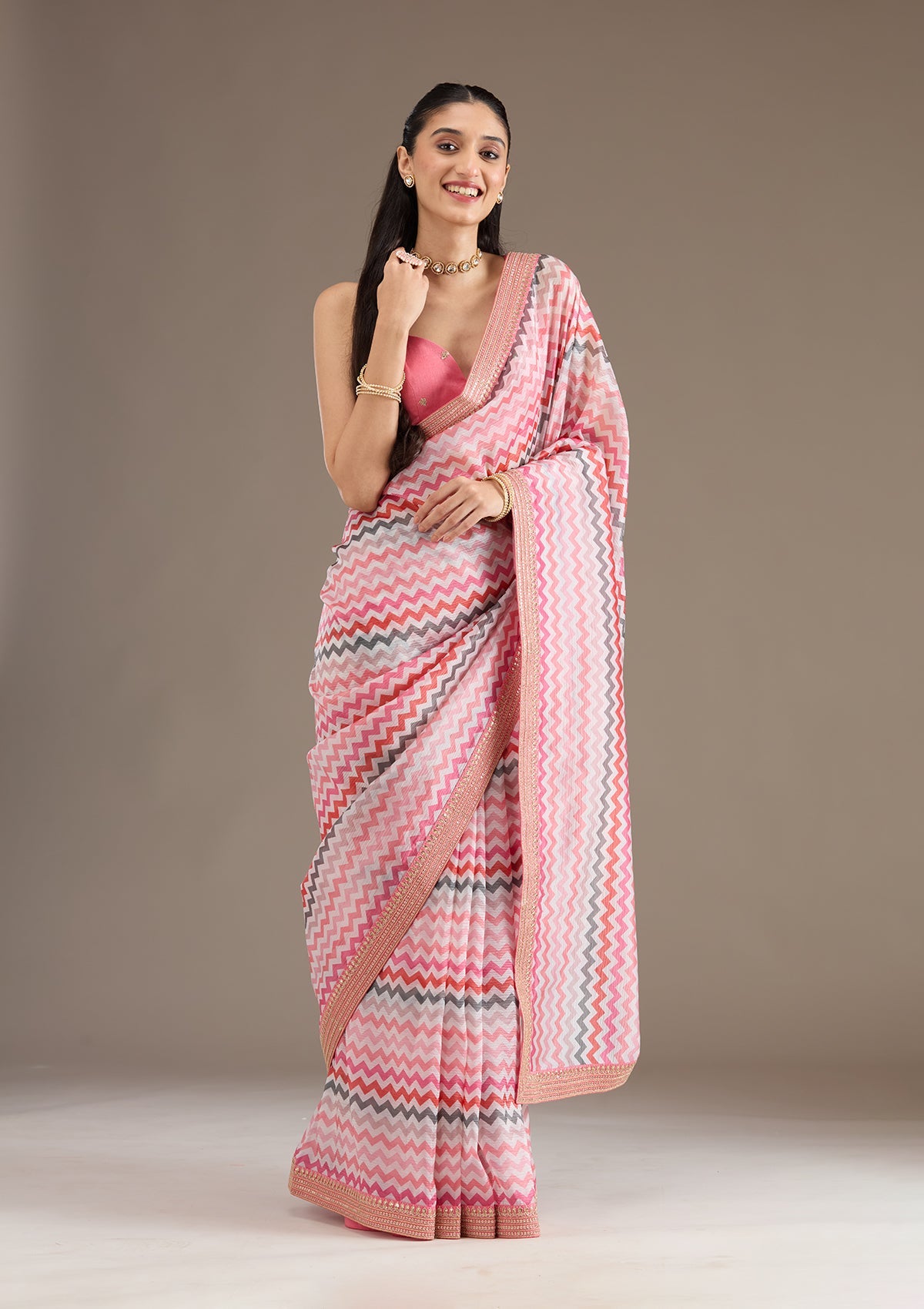 Rani Pink Sequins Tissue Saree-Koskii