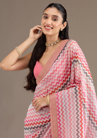 Peach Threadwork Tissue Saree-Koskii