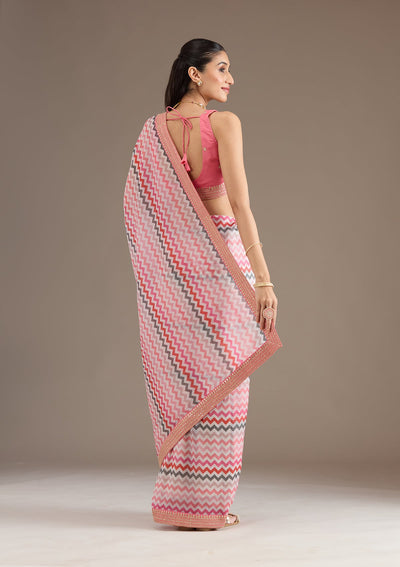 Peach Threadwork Tissue Saree-Koskii