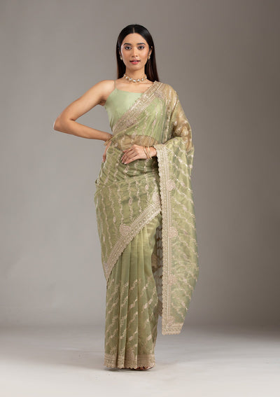 Mehendi Zariwork Art Silk Saree-Koskii