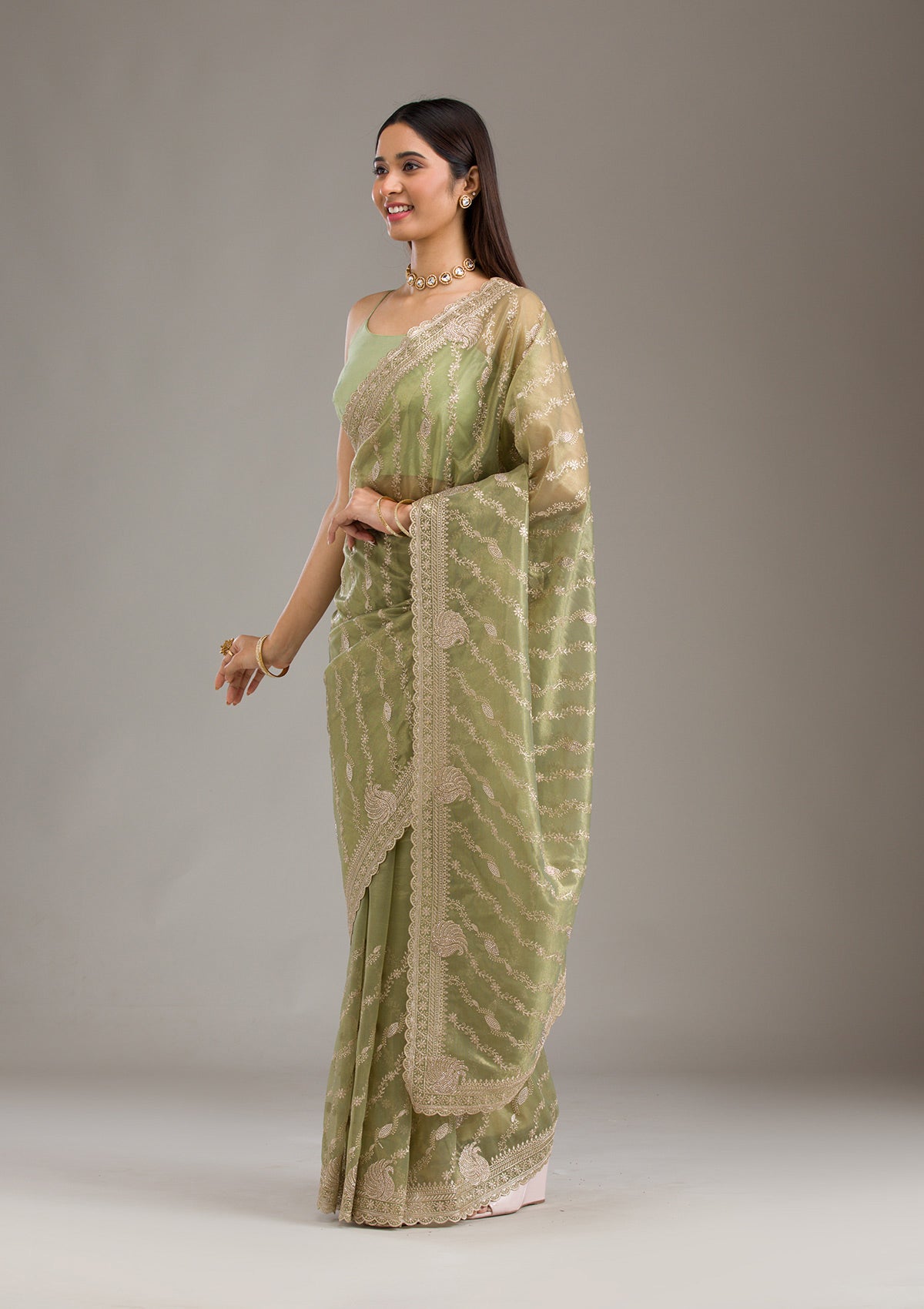 Mehendi Zariwork Art Silk Saree-Koskii