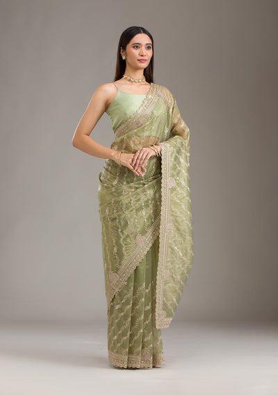 Mehendi Zariwork Art Silk Saree-Koskii