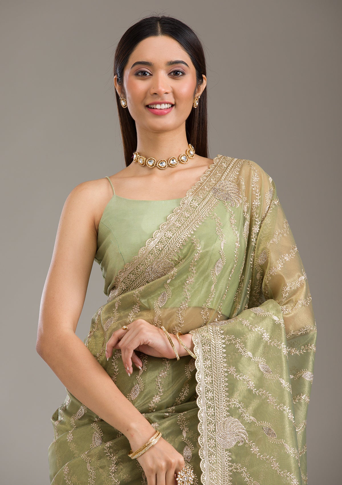 Mehendi Zariwork Art Silk Saree-Koskii