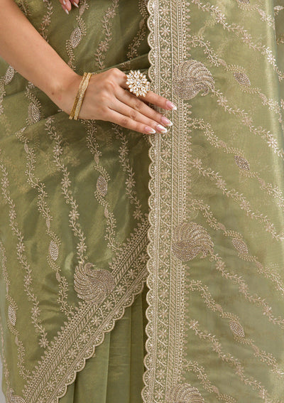 Mehendi Zariwork Art Silk Saree-Koskii