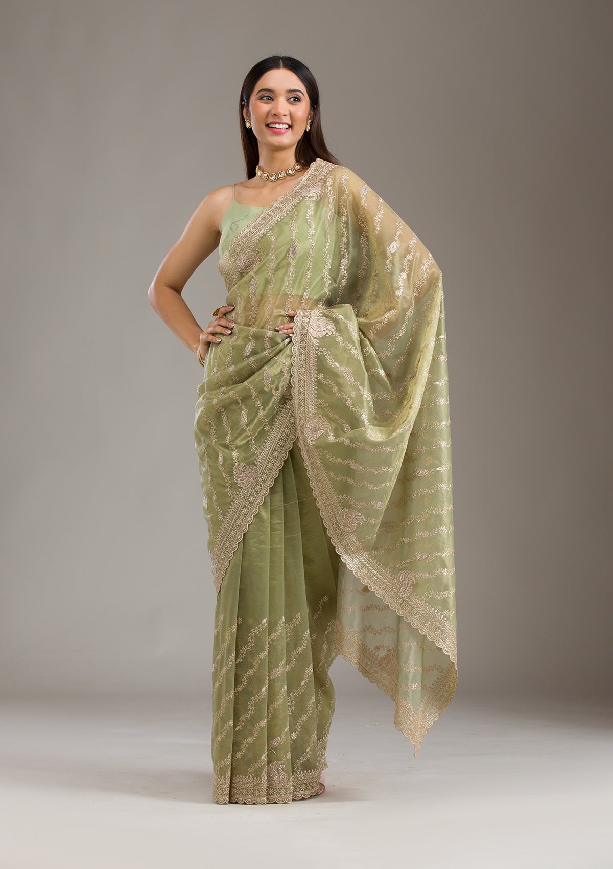 Mehendi Zariwork Art Silk Saree-Koskii