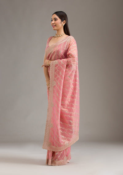 Pink Zariwork Art Silk Saree-Koskii