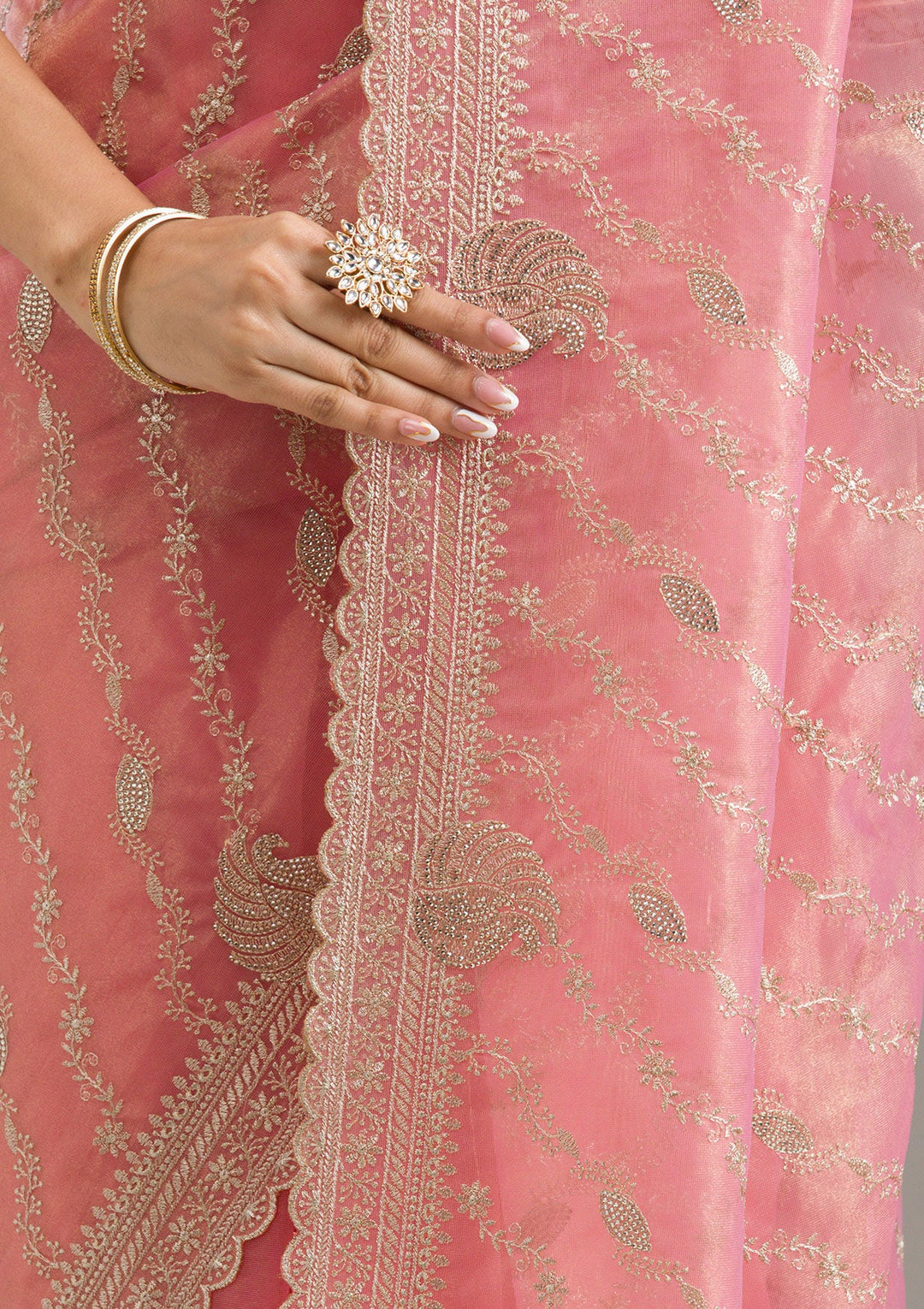 Pink Zariwork Art Silk Saree-Koskii