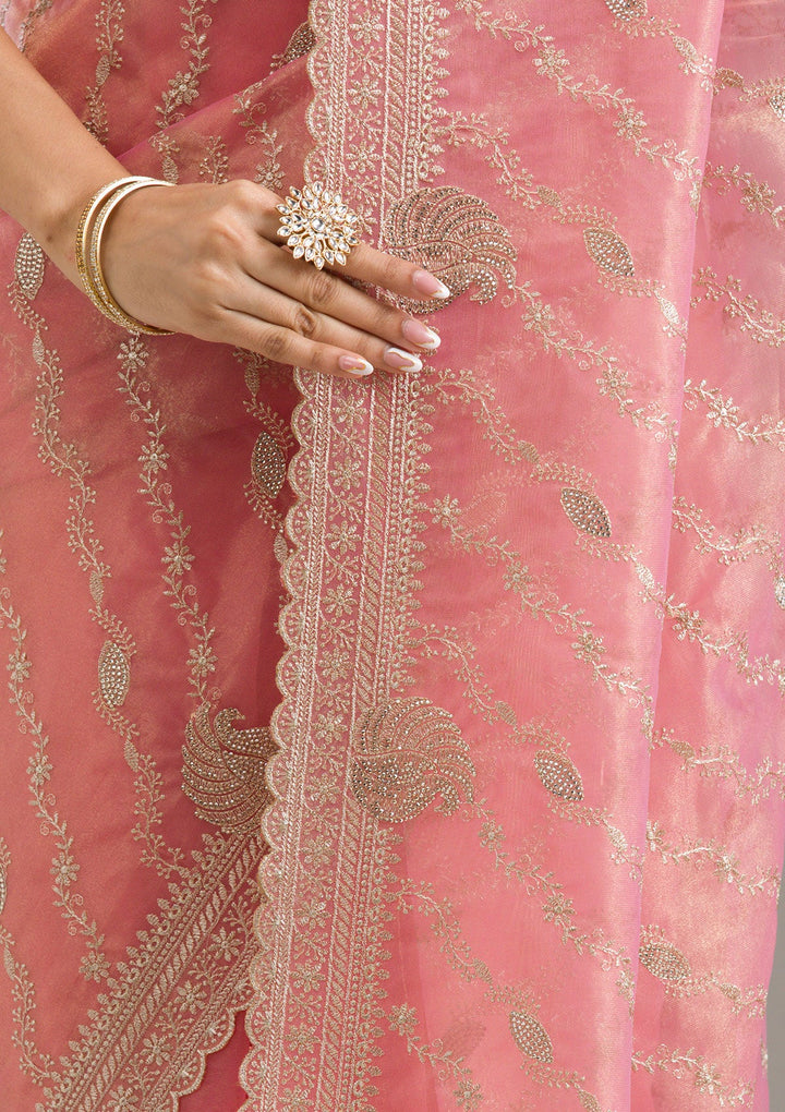 Pink Zariwork Art Silk Saree-Koskii