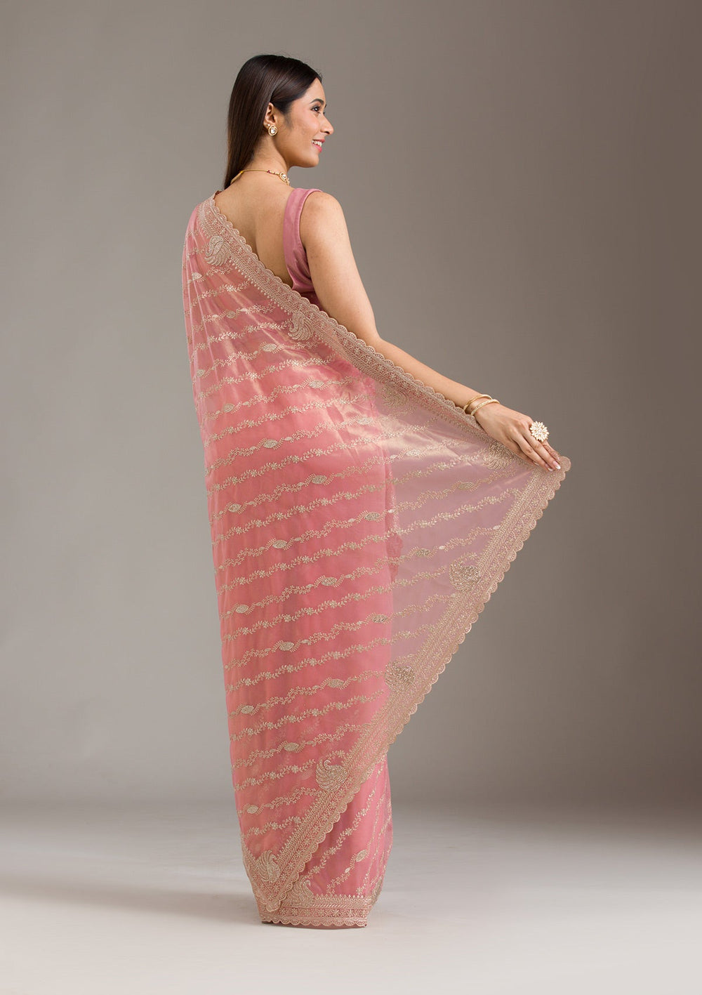 Pink Zariwork Art Silk Saree-Koskii