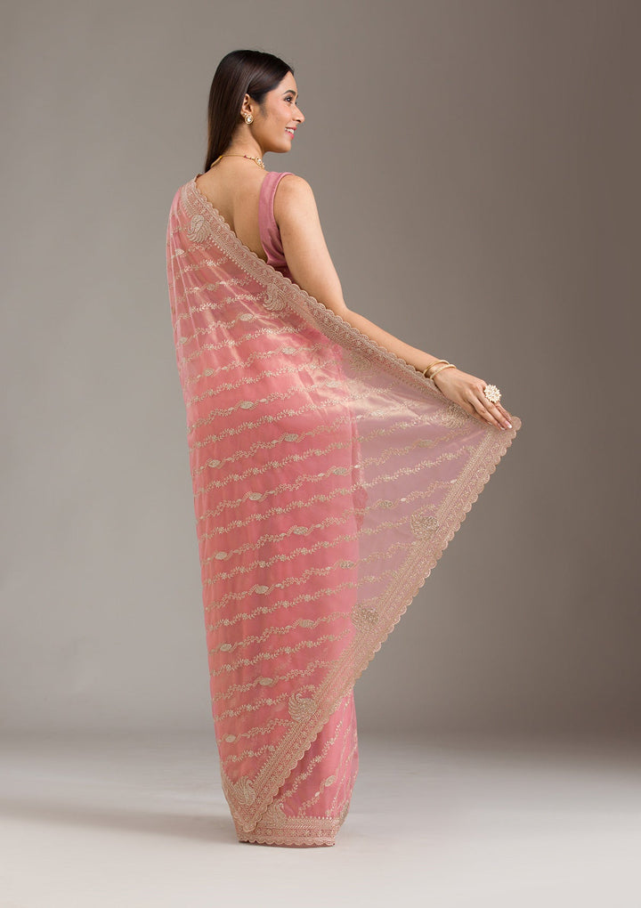 Pink Zariwork Art Silk Saree-Koskii
