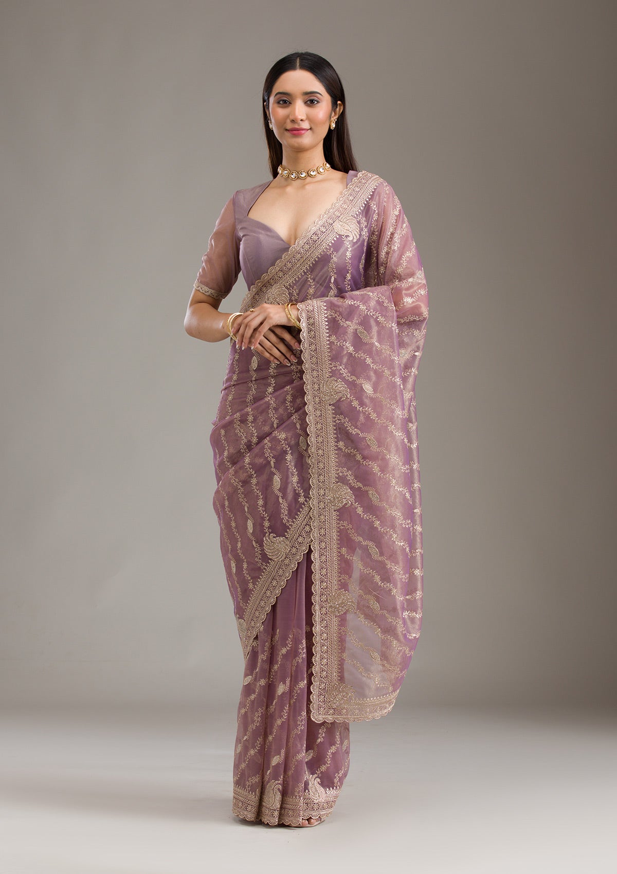 Purple Zariwork Art Silk Saree-Koskii