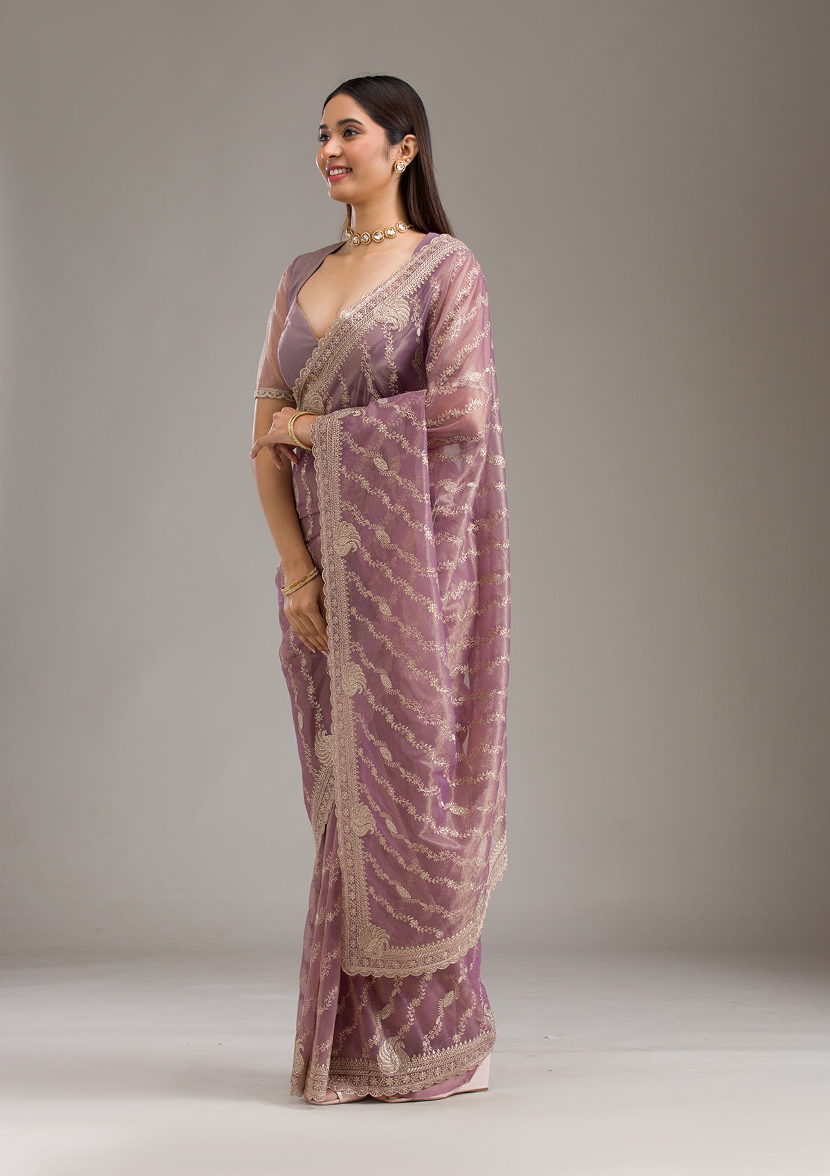 Purple Zariwork Art Silk Saree-Koskii