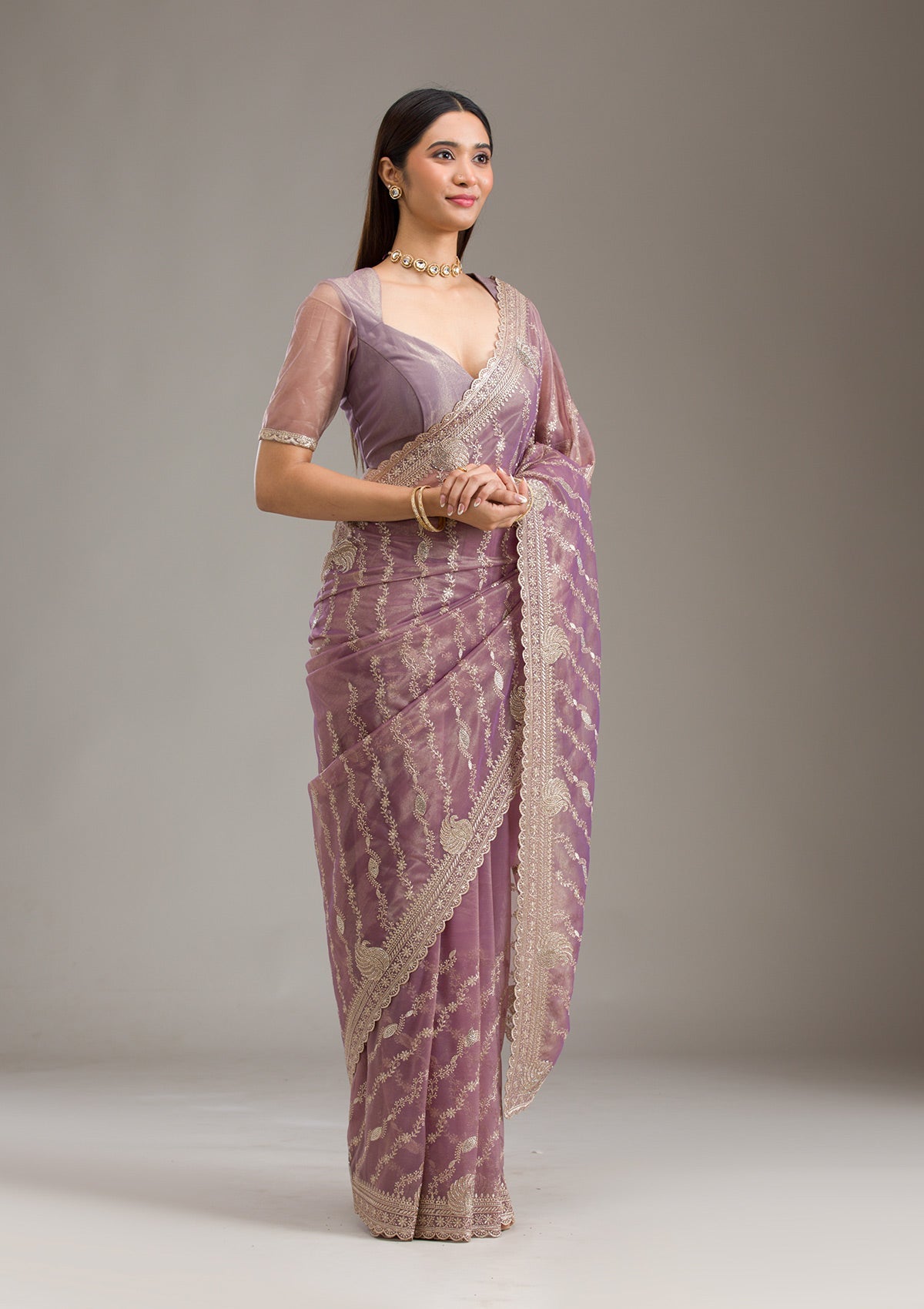 Purple Zariwork Art Silk Saree-Koskii