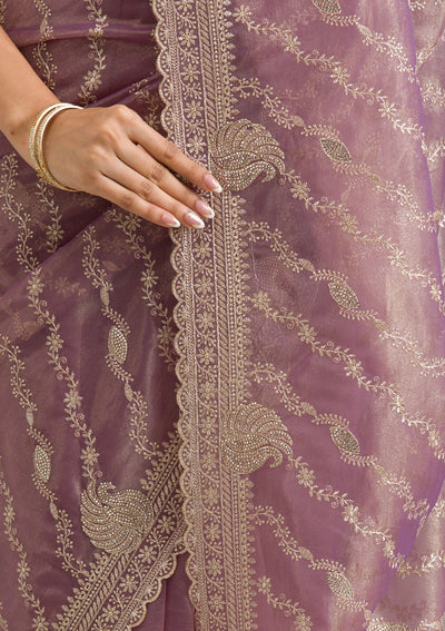 Purple Zariwork Art Silk Saree-Koskii