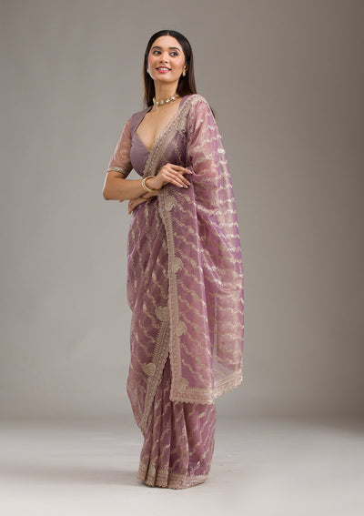 Purple Zariwork Art Silk Saree-Koskii