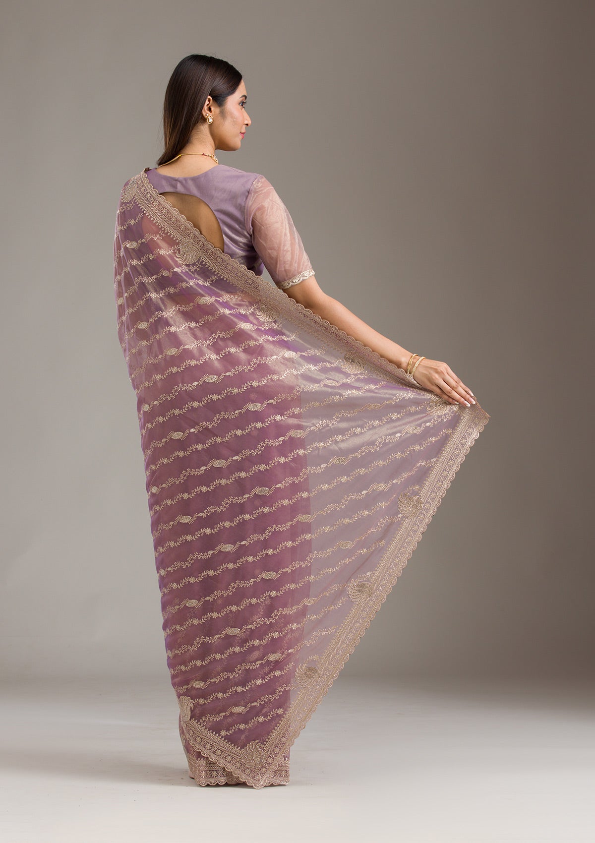 Purple Zariwork Art Silk Saree-Koskii