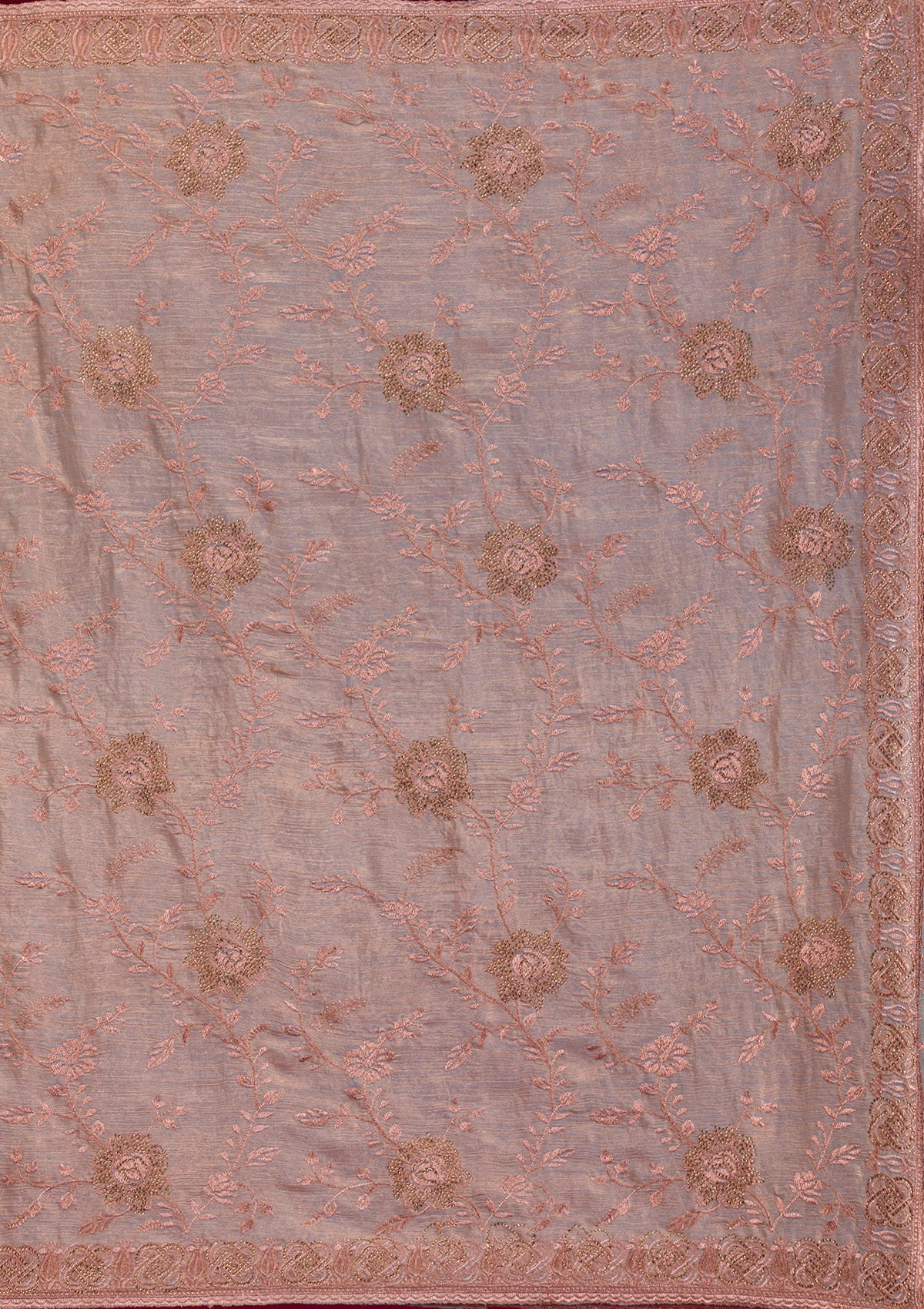 Light Brown Threadwork Raw Silk Saree-Koskii