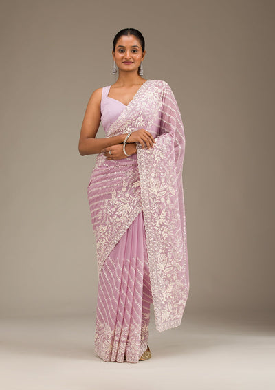 Lavender Sequins Georgette Saree-Koskii