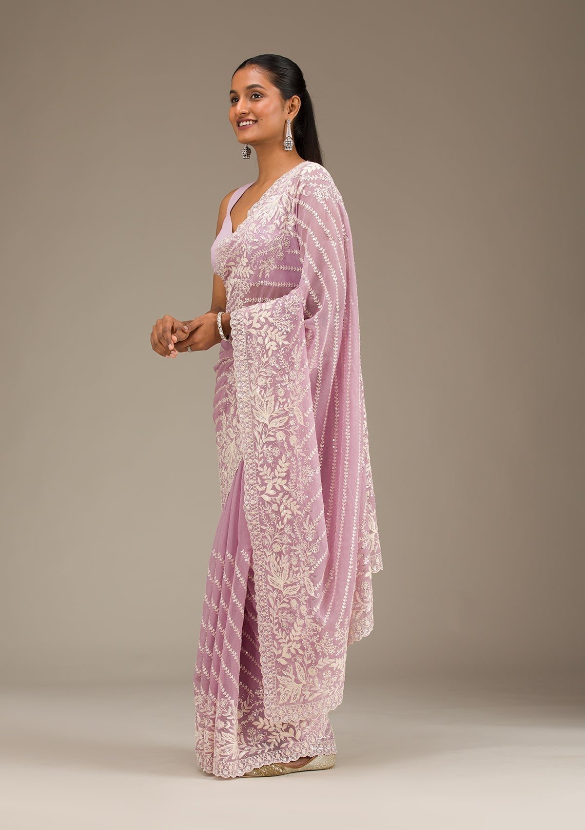 Lavender Sequins Georgette Saree-Koskii