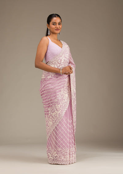 Lavender Sequins Georgette Saree-Koskii