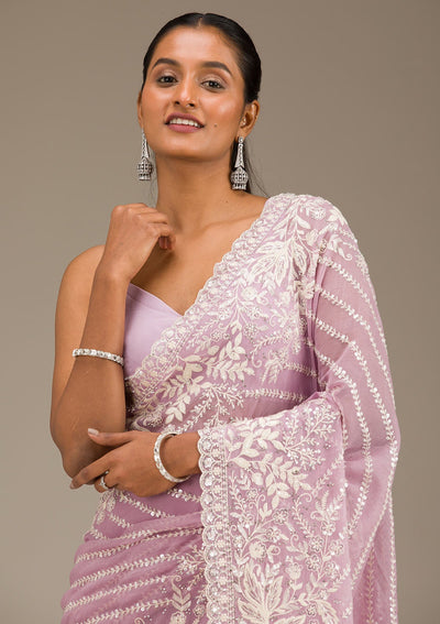 Rani Pink Sequins Tissue Saree-Koskii