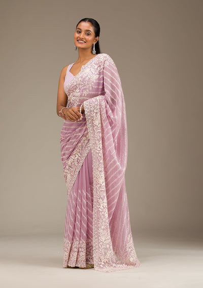 Rani Pink Sequins Tissue Saree-Koskii