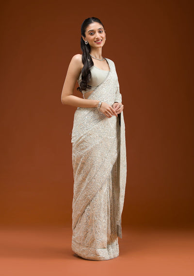 Grey Threadwork Georgette Saree-Koskii